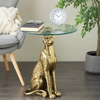 Gold Aluminum Spotted Sitting Leopard Accent Table with Glass Tabletop - Bed Bath & Beyond - 3986... | Bed Bath & Beyond