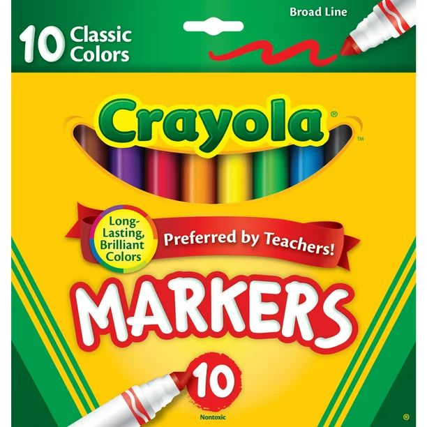 Crayola Broad Line Markers, 10 Count, Back to School Supplies, Beginner Child - Walmart.com | Walmart (US)
