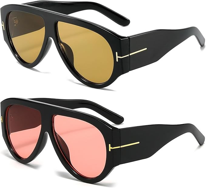 Trendy Oversized Aviator Sunglasses for Women Men Square Thick Frame Large Sun Glasses UV400 Prot... | Amazon (US)