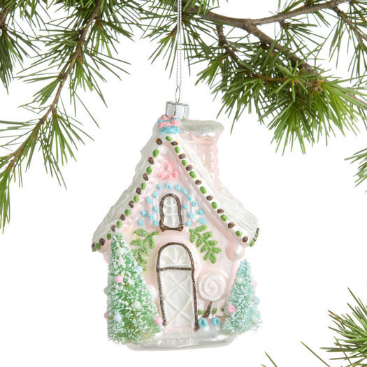 Pink Glass Icy Cottage Ornament by World Market | World Market