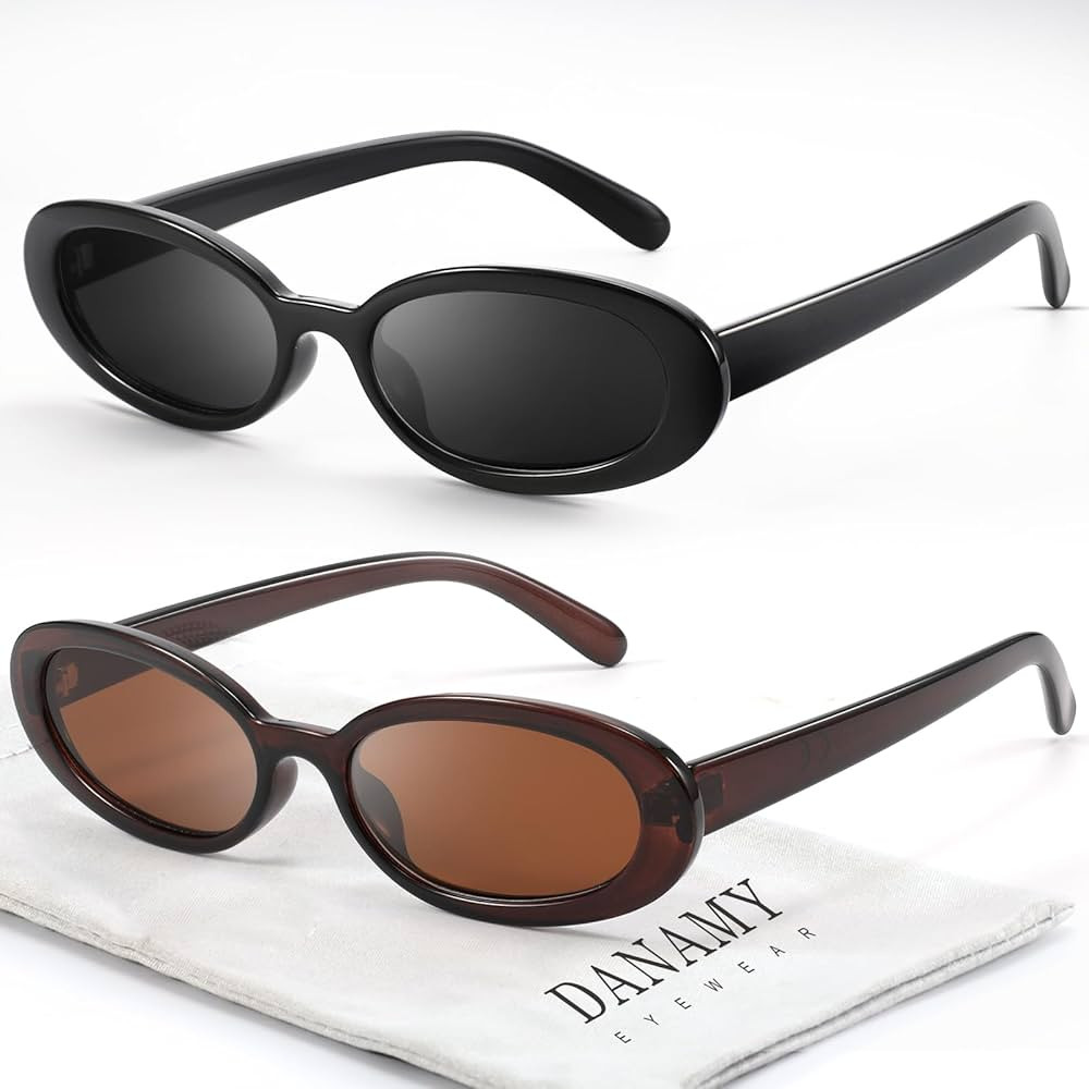 Retro Oval Sunglasses for Women Men Fashion Small Frame Sun Glasses 90s Style Driving Glasses UV4... | Amazon (US)
