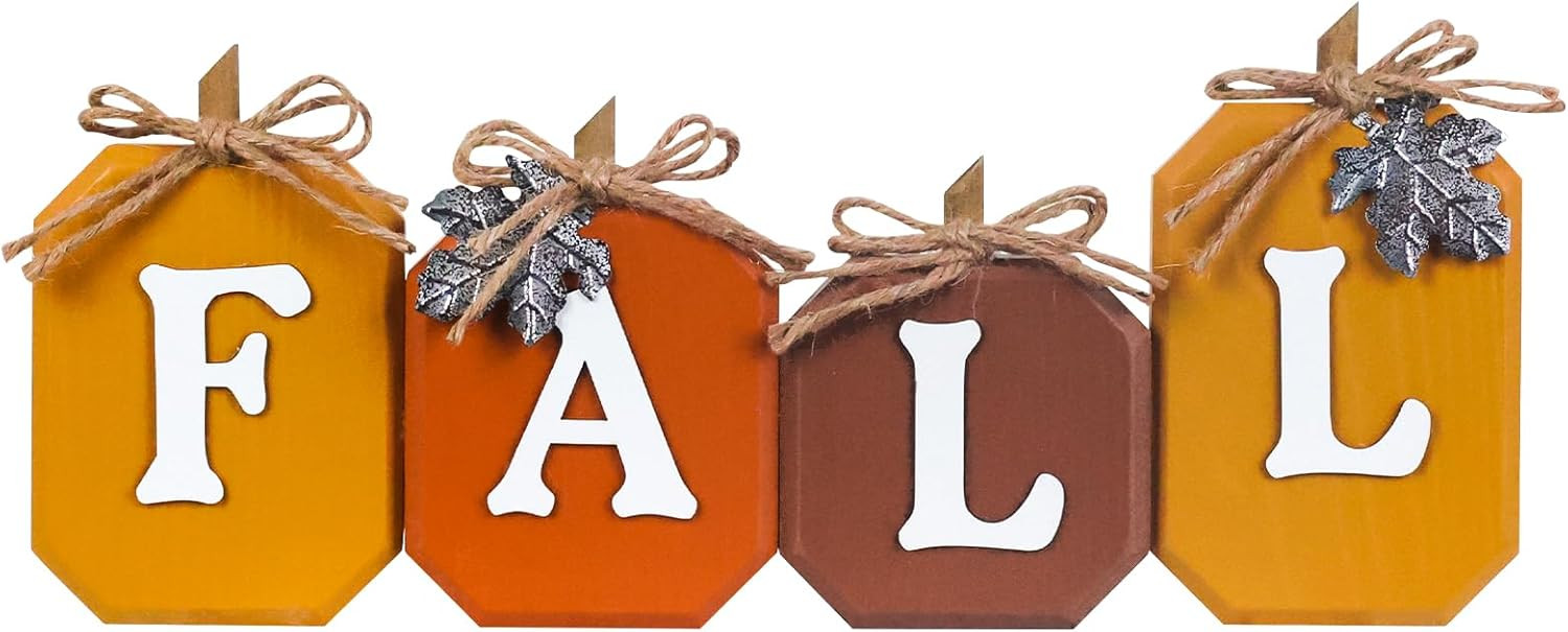 DEWBIN Fall Decorations for Home, Pumpkin Wood Sign with Fall Lettered for Fall Decor, Decorative... | Amazon (US)