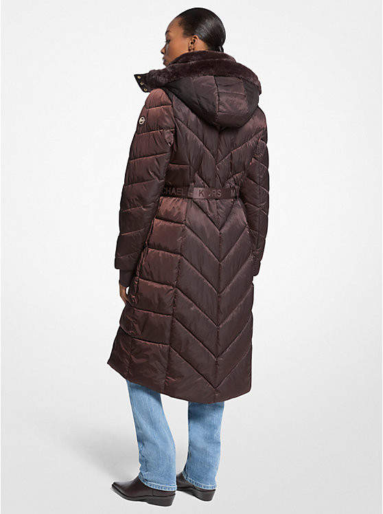 Faux Fur Trim Belted Puffer Coat | Michael Kors US