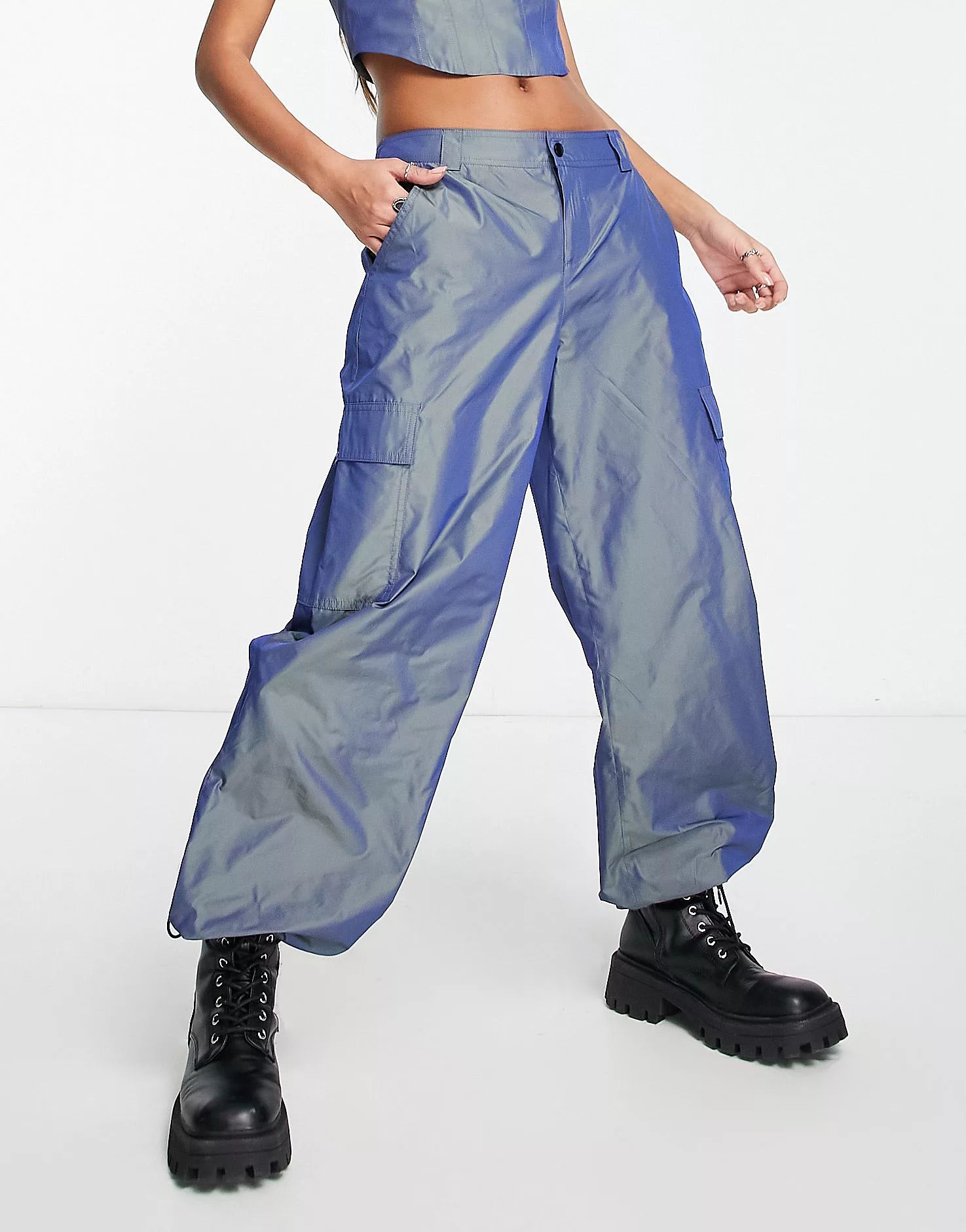 ASOS DESIGN oversized parachute pants in iridescent blue - part of a set | ASOS (Global)