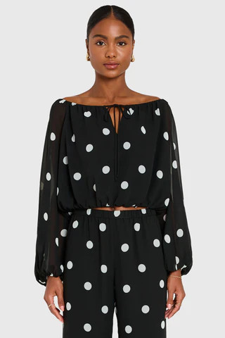 Amanda Uprichard Dallas Top in Polka Dot in Black Ivory - Size M | Amanda Uprichard