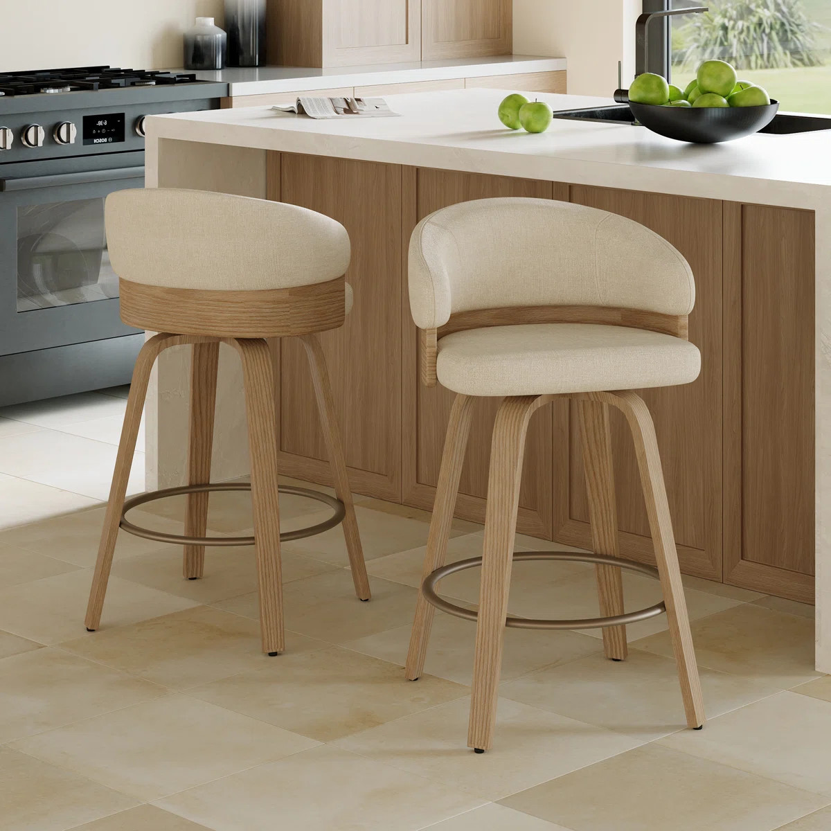 26'' Swivel Upholstered Counter Stool With Wood Frame (Set of 2) | Wayfair North America