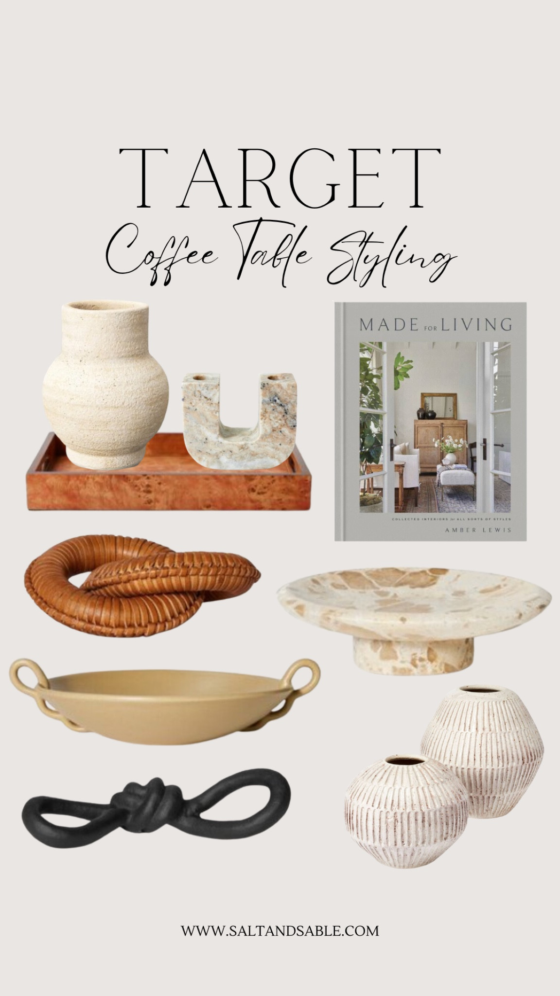 Decorative objects from Target. They’re perfect for styling your coffee tables, consoles or shelves. 


Textured vase 
Decorative knots 
Marble dish 
Threshold 
Coffee table 
Coffee table book
Wooden tray 


#LTKhome #LTKunder50 #LTKstyletip