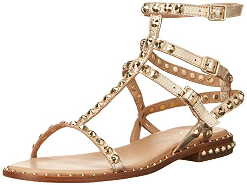 Ash Women’s Play Studded Sandals Flat – Soft Brasil Leather, Lightweight Feel, and Embellished Style Women’s Sandals - Light Gold, 5.5-6 | Amazon (US)