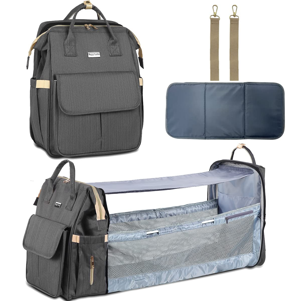 HappyLuoka 3 in 1 Diaper Backpack with Changing Station, Multifunction Nappy Bag Travel Diaper Ba... | Amazon (US)