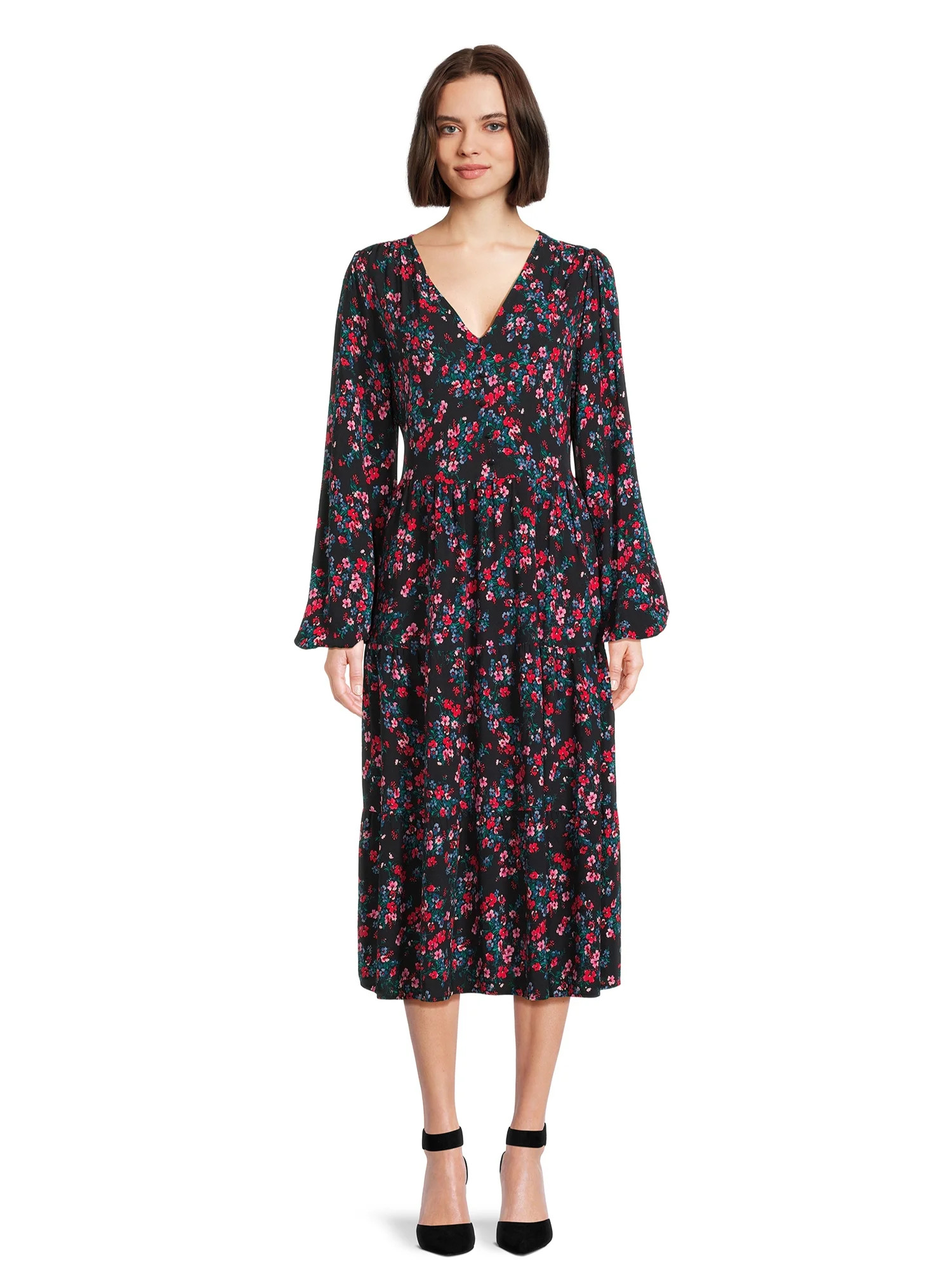 Time and Tru Women's Button Front Dress with Flounce Hem, Sizes XS-XXXL | Walmart (US)