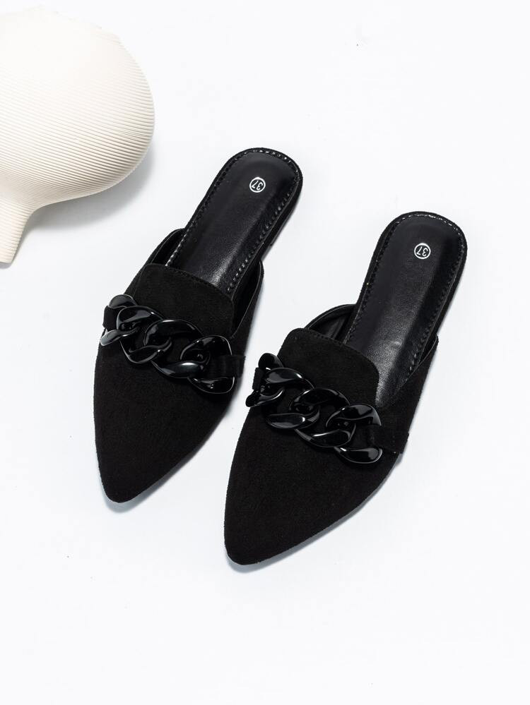 Chain Decor Point Toe Flat Mules | SHEIN