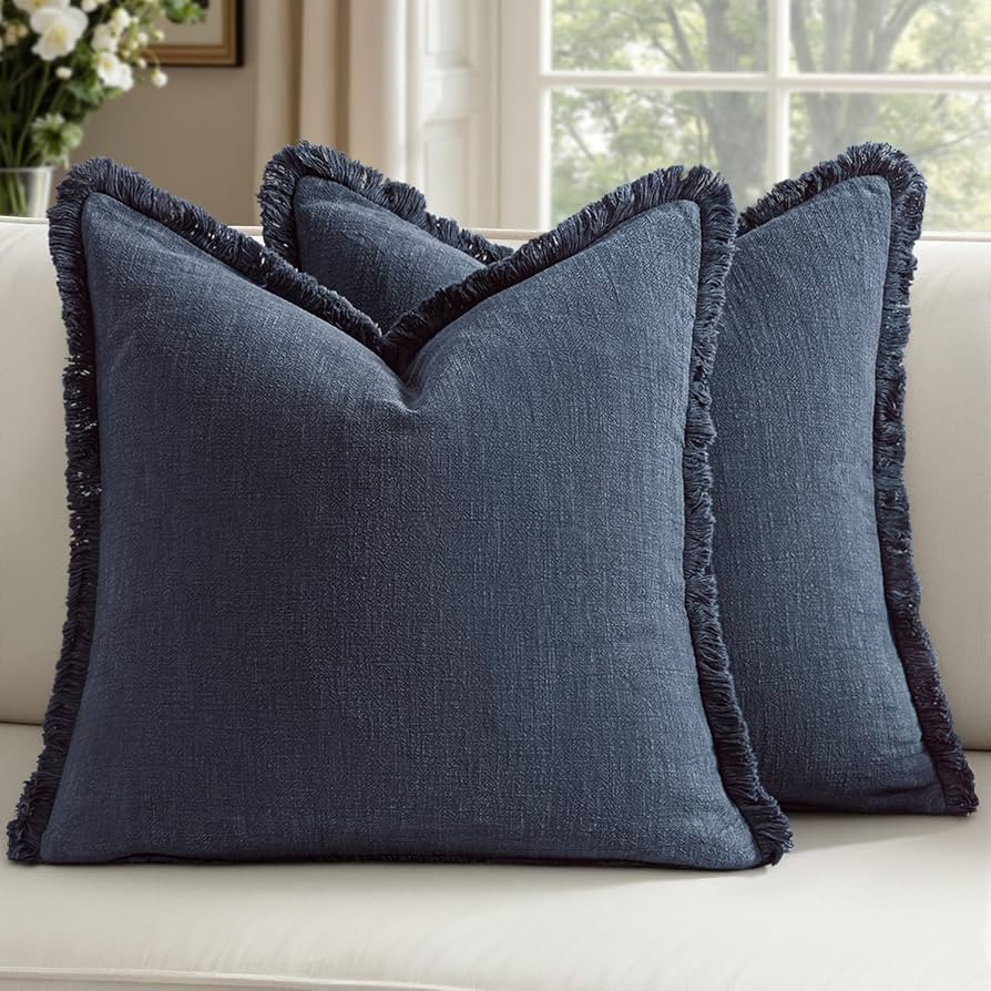 Woaboy Decorative Linen Fringe Throw Pillow Covers Boho Farmhouse Soft Euro Accent Pillowcases wi... | Amazon (US)