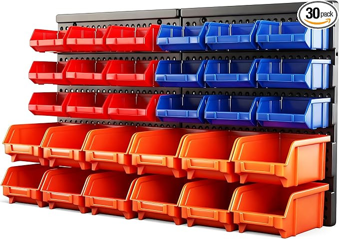 HORUSDY Wall Mounted Storage Bins Parts Rack 30PC Organizer Garage Plastic Shop Tool for Men's Gi... | Amazon (US)