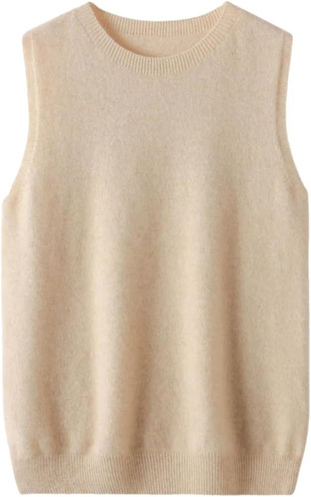 Women Woolen Crew Neck Sweater Vest Solid Sleeveless Casual Ribbed Pullover Knit Waistcoat | Amazon (US)