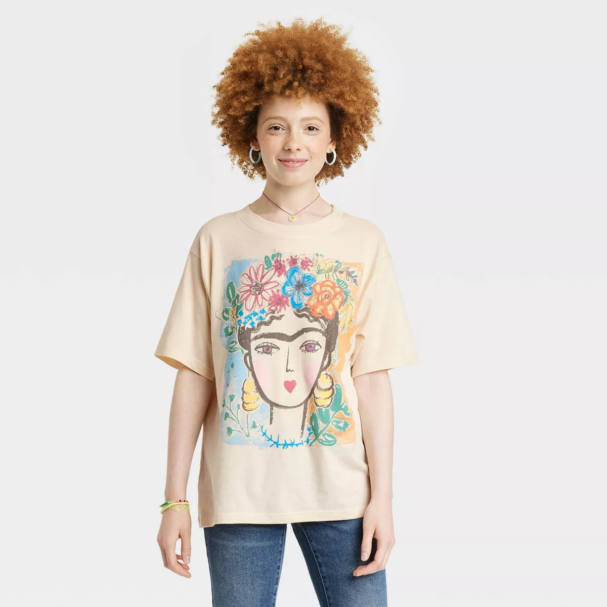 Women's Frida Kahlo Watercolor Short Sleeve Graphic T-Shirt - Beige | Target