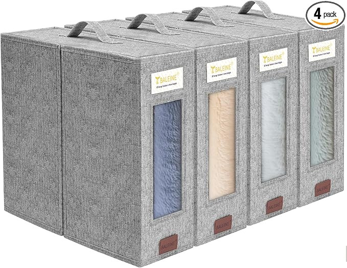 BALEINE 4 Pack Bed Sheet Organizers and Storage with Window, Foldable Bed Sheet Organizer for Kin... | Amazon (US)