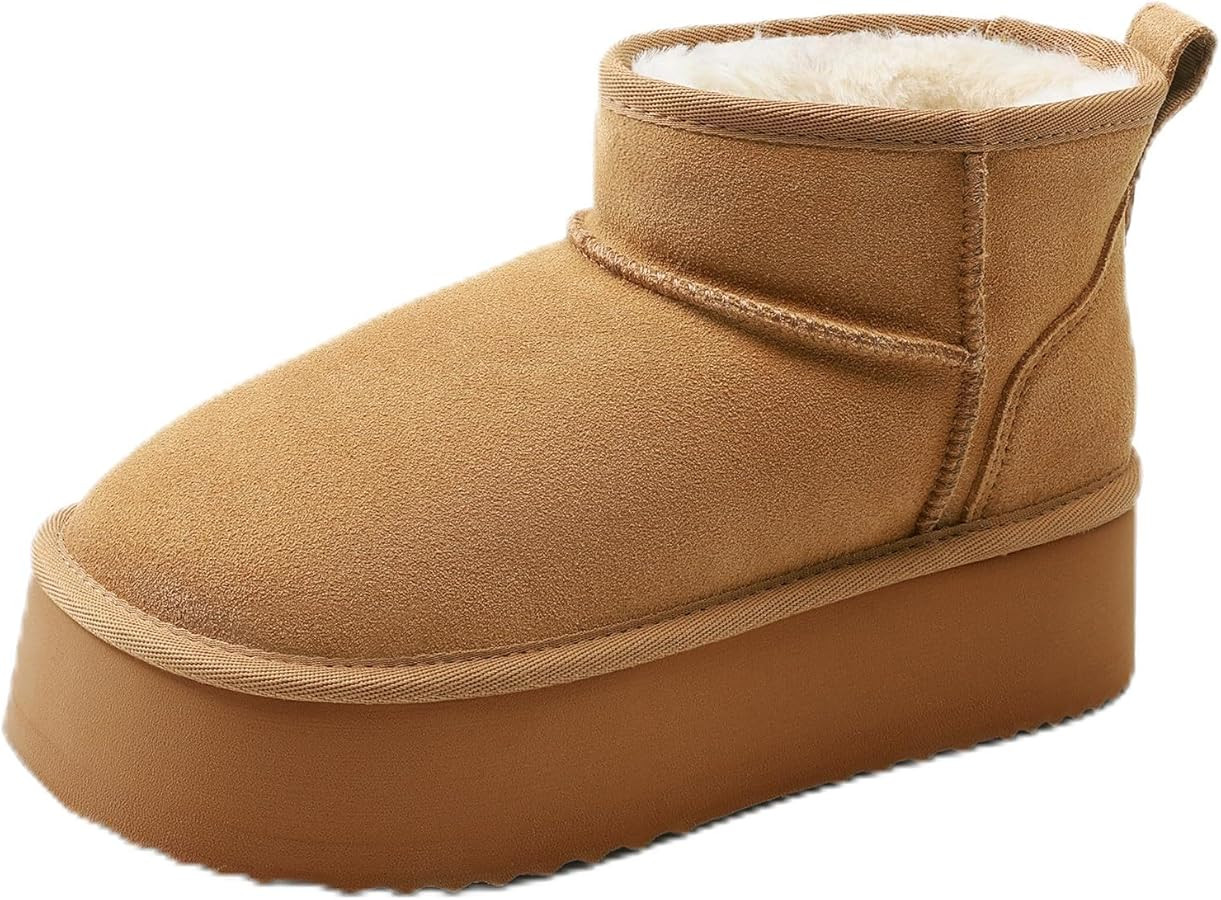 DREAM PAIRS Platform Winter Boots for Women Genuine Suede, Wide Toe Water Slip Resistant Ankle Mi... | Amazon (US)