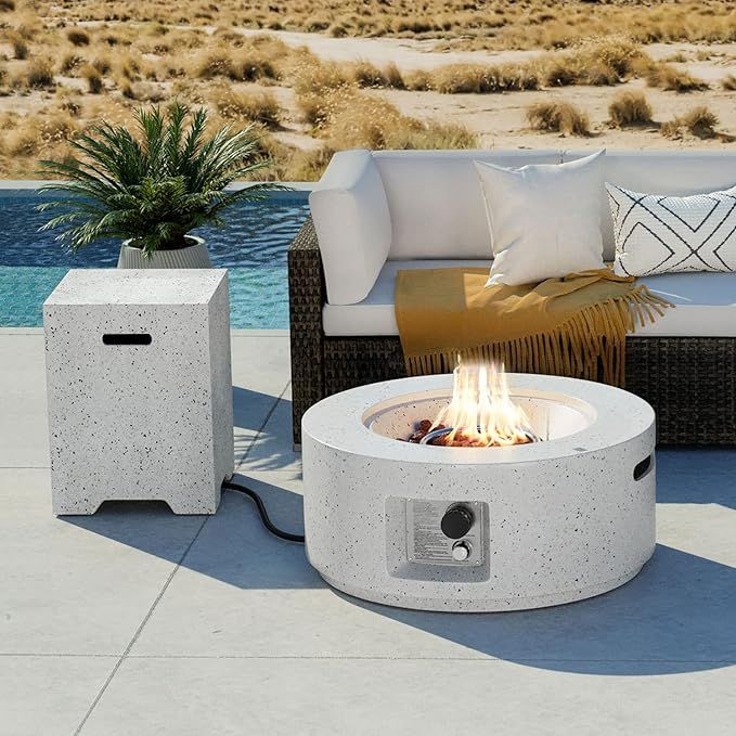 COSIEST 2-Piece Outdoor Propane Fire Pit Table Set w Tank Table, 28-inch Terrazzo Round Fire Tabl... | Amazon (US)
