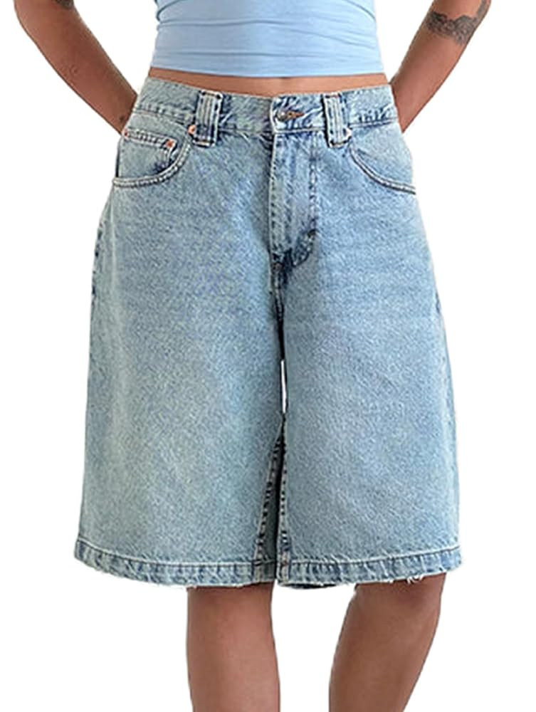 NUFIWI Women Baggy Denim Bermuda Shorts Y2k Vintage Straight Leg Denim Shorts Casual Knee Length ... | Amazon (US)