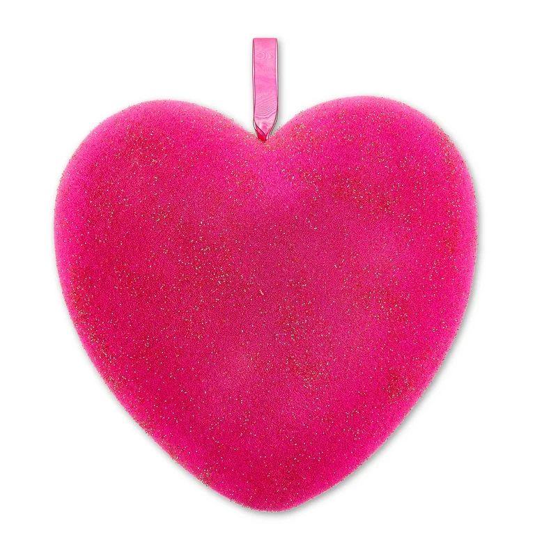 Valentine's Day Flocked Pink Heart Ornament, 17", by Way To Celebrate - Walmart.com | Walmart (US)