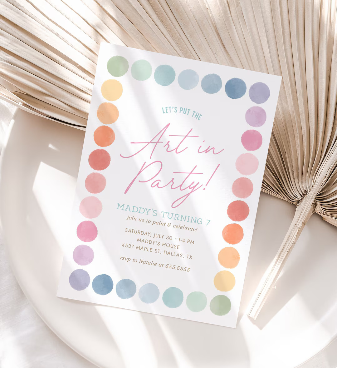 Editable Painting Party Invite, Art Birthday Invitation, Let's Put the Art in Party Watercolor Pa... | Etsy (US)