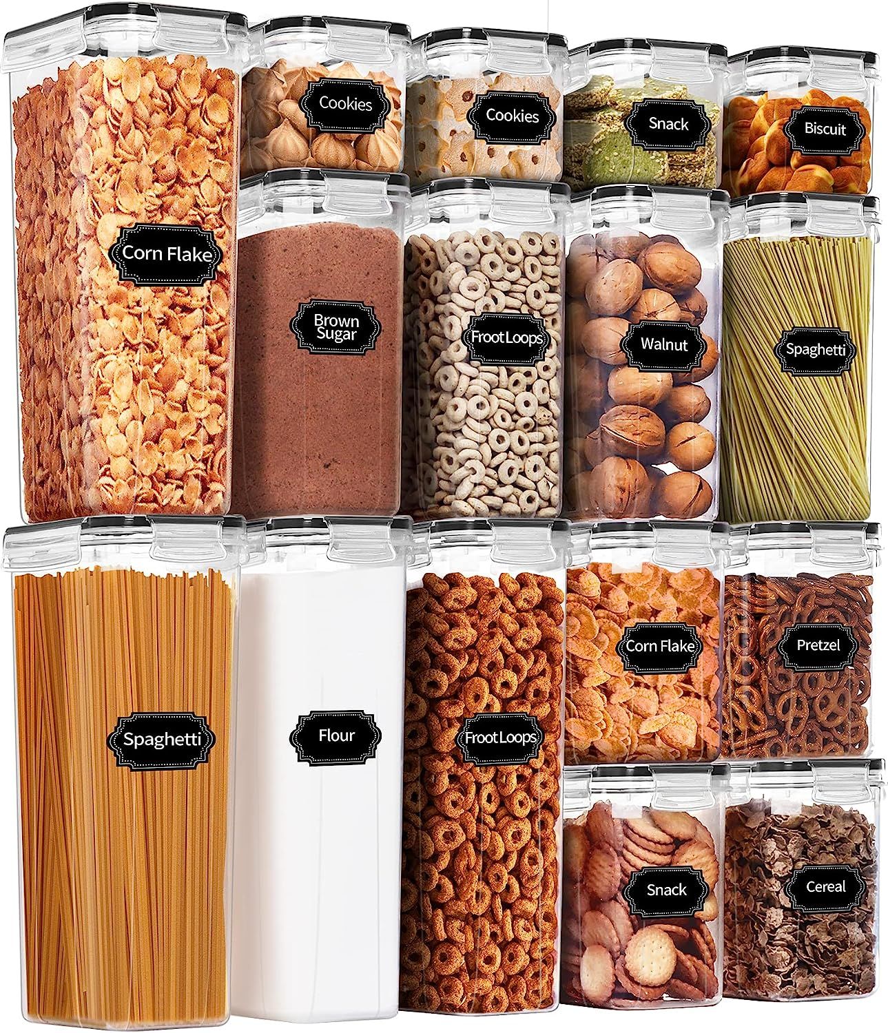 Amazon.com: PRAKI Airtight Food Storage Container Set, 16 Pcs BPA Free Plastic Dry Food Canisters... | Amazon (US)