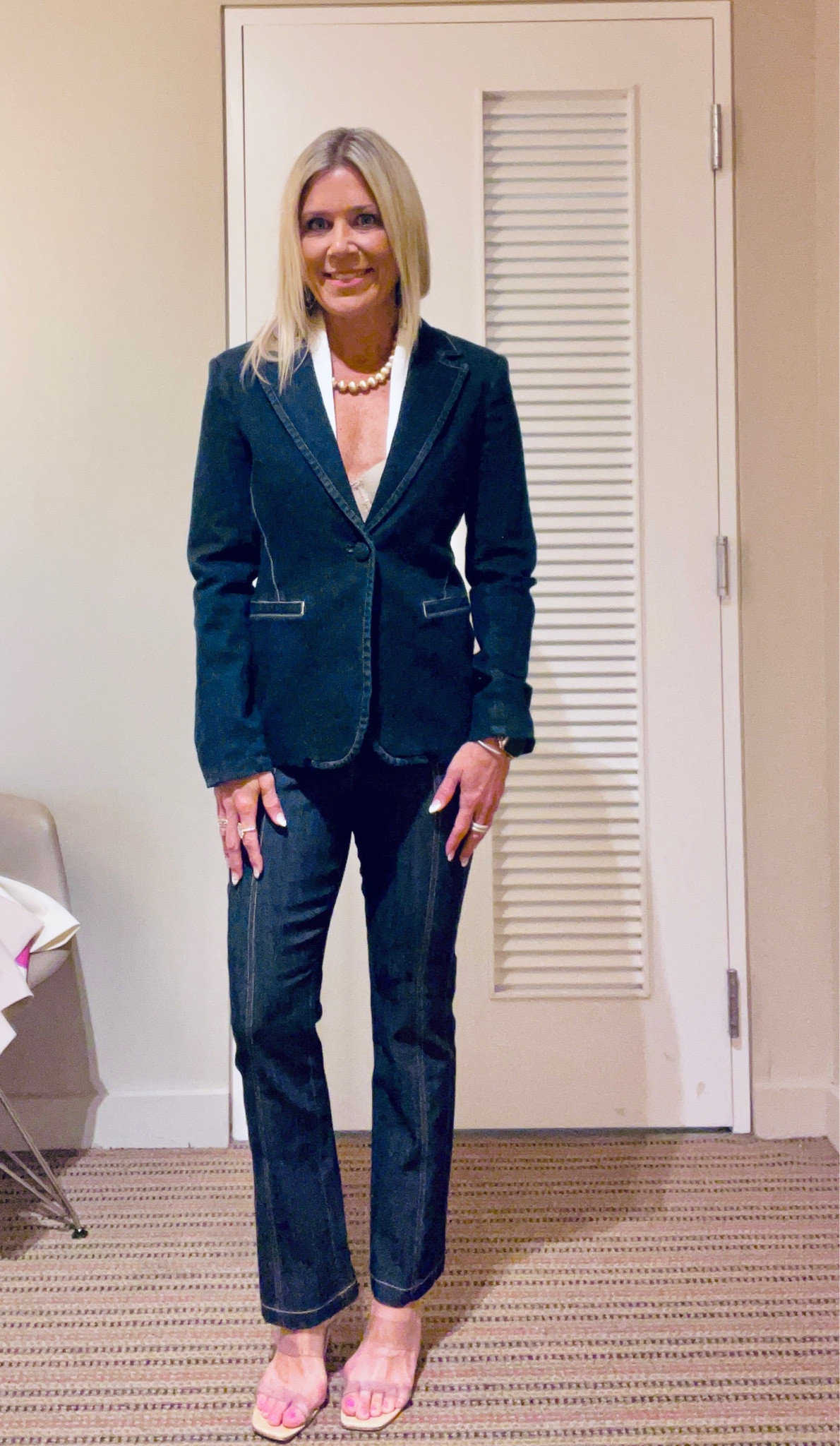 Denim on denim…chic for fall. Love this matching set that you can wear with a blouse or tee or bodysuit. Wear the pieces separately or together. The zipper front cropped ankle length jeans glide over the body and boost the behind.

#LTKstyletip #LTKworkwear #LTKFind