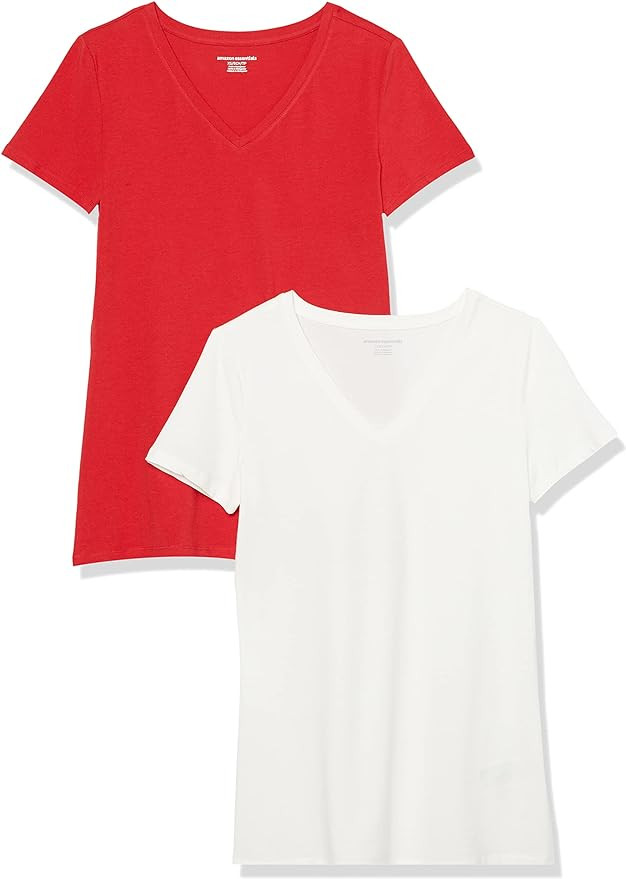 Amazon.com: Amazon Essentials Women's Regular-Fit Short-Sleeve T-Shirt (Crewneck and V-Neck Optio... | Amazon (US)