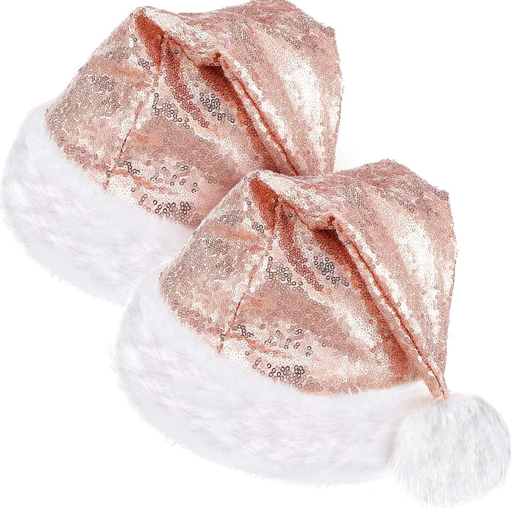 SATINIOR 2 Pcs Adult Sequin Santa Hat Unisex Christmas Hat Santa Claus Cap Xmas Hat with Lining a... | Amazon (US)