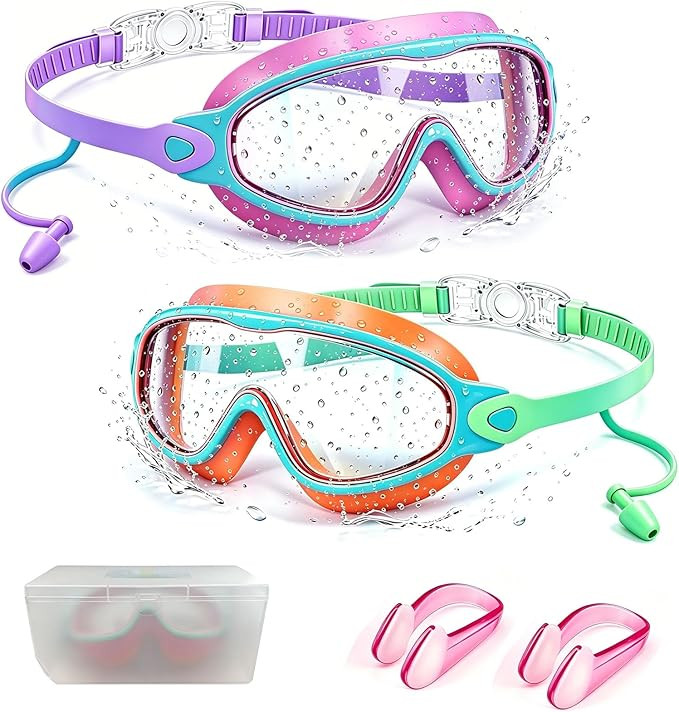 Kids Swim Goggles,Wide View Anti Fog Swimming Goggles for Boys Girls 3-16 with UV Protection,Pool... | Amazon (US)