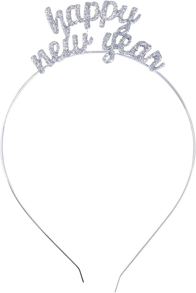 BinaryABC Happy New Year Headband Tiara, Rhinestone New Year Eve Party Supplies Favors (Silver) | Amazon (US)