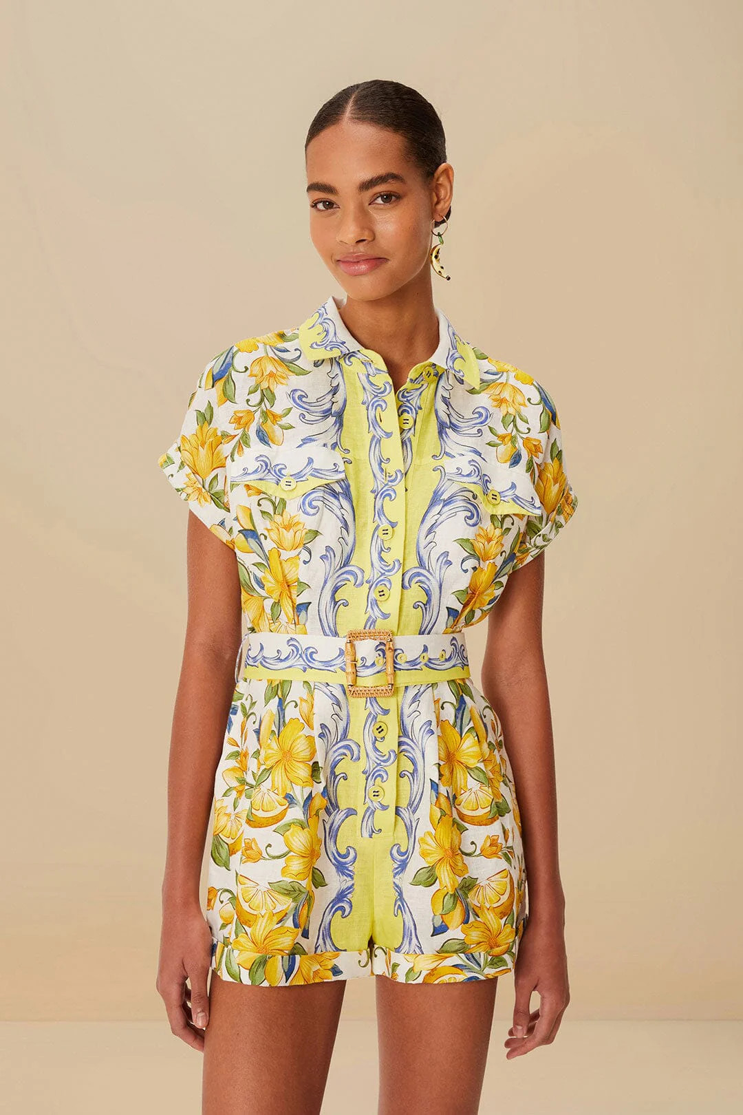 Off-White Sicily Scarf Euroflax™ Premium Linen Romper | FarmRio (US)