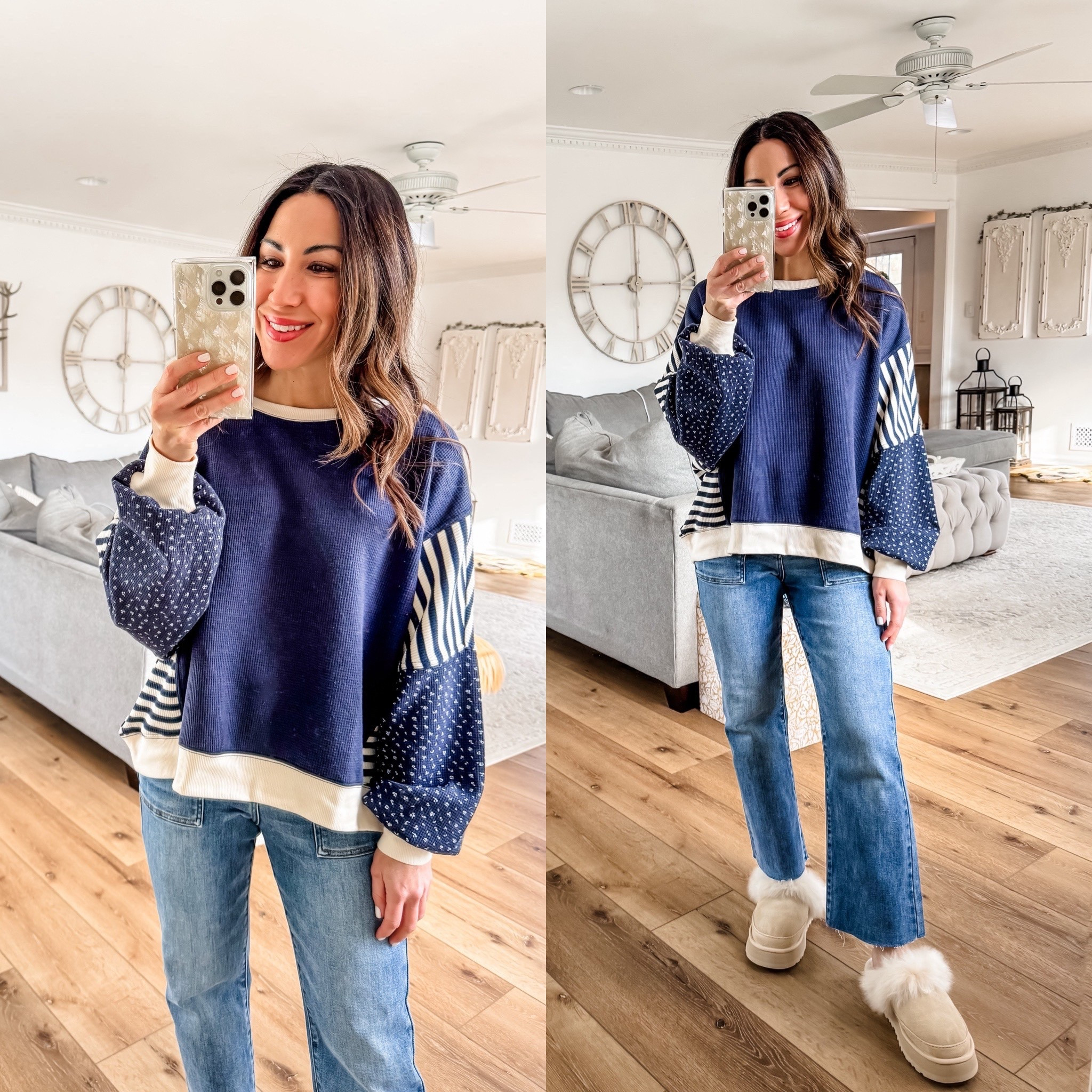 Small top. 25 jeans. I cut them. Uggs size up.



#LTKOver40 #LTKFindsUnder100