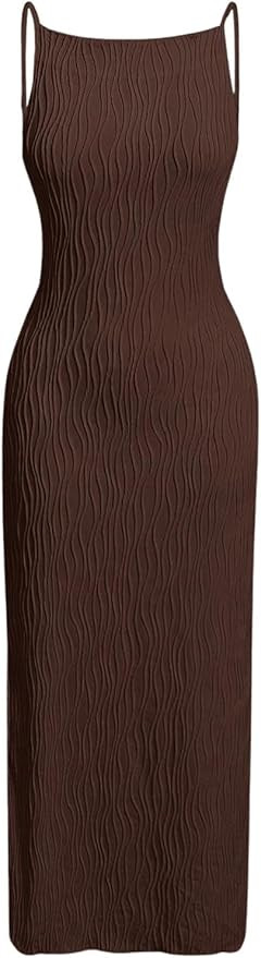 Floerns Women's Elegant Sleeveless Ribbed Knit Mock Neck Bodycon Slit Midi Cami Dress | Amazon (US)