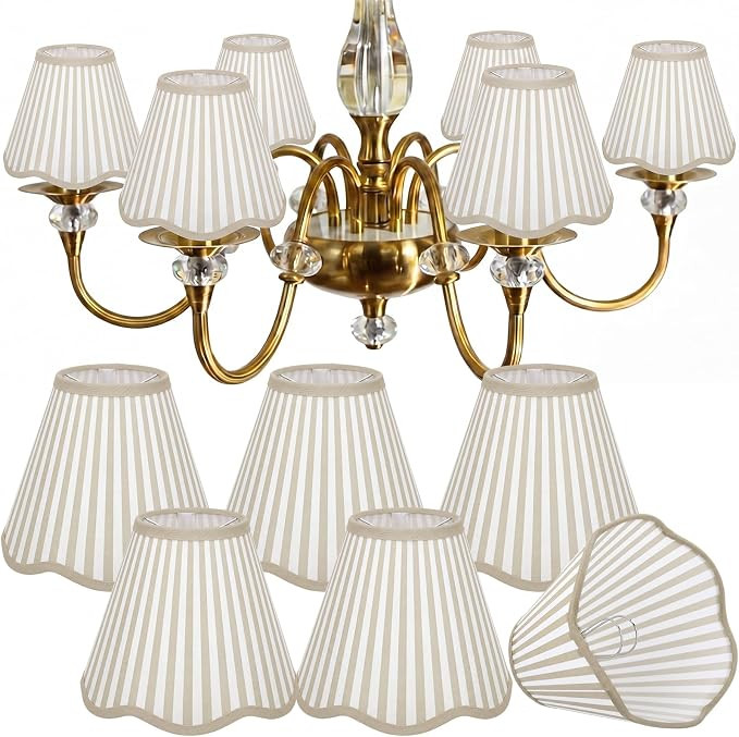Gerrii 6 Pcs Beige Striped Scalloped Lamp Shades Block Print Lamp Shades Cotton Lampshade 3x6x5 I... | Amazon (US)