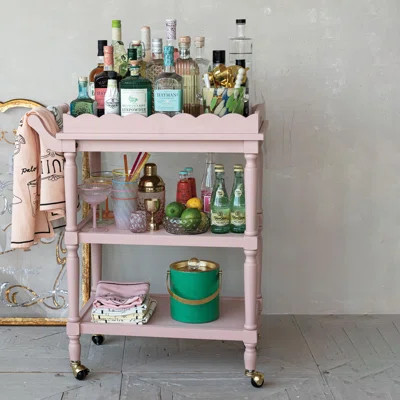 3-Tier Bar Cart On Casters With Removable Scalloped Tray | Wayfair North America