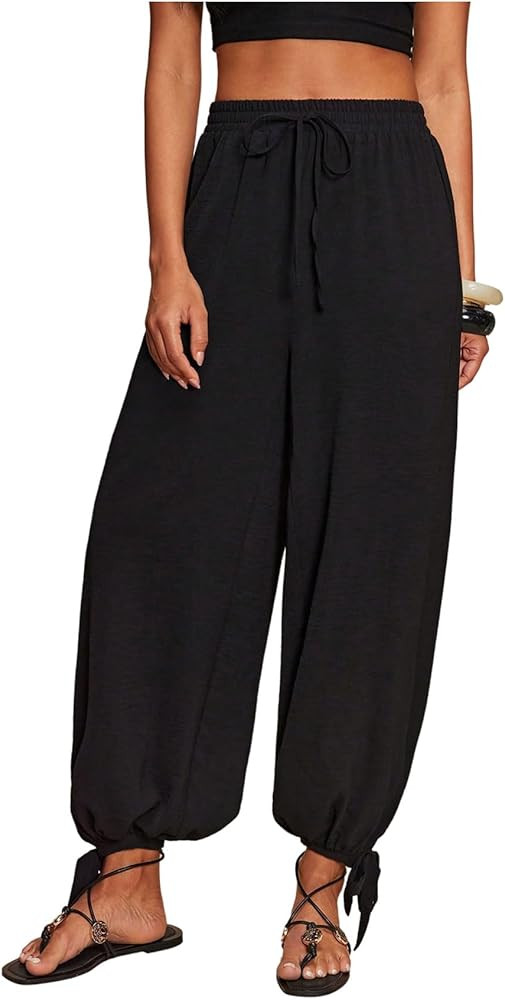 MakeMeChic Women's Baggy Balloon Barrel Pants Summer Beach Vacation Harem Pants | Amazon (US)