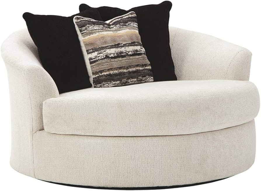 Signature Design by Ashley Cambri Oversized 360-Degree Round Swivel Chair, White | Amazon (US)