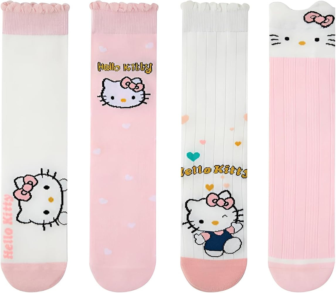 4 pares de calcetines altos hasta la rodilla para niñas, lindos calcetines de compresión de dib... | Amazon (US)