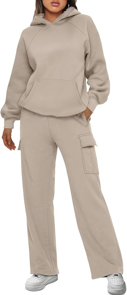 AUTOMET Womens Winter 2 Piece Outfits Long Sleeve Sweatsuits Fall Sets Hoodies with Cargo Wide Le... | Amazon (US)