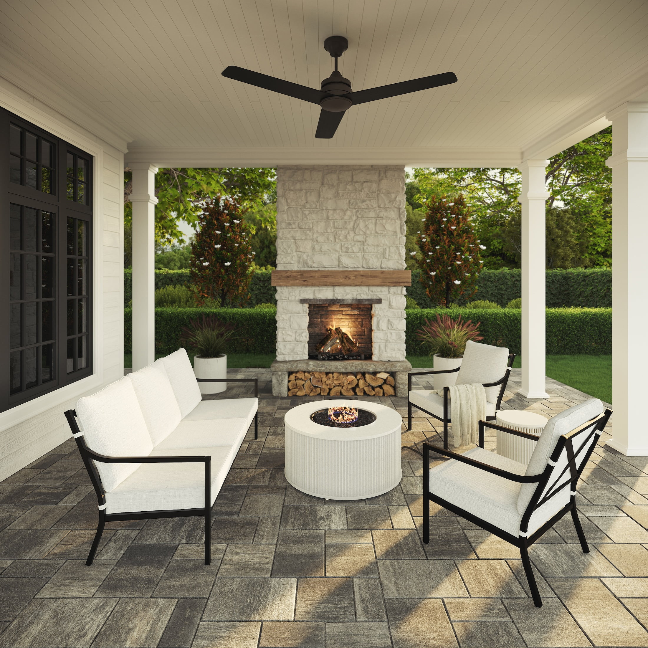 My Texas House Cambria X-Back Outdoor Steel Sofa with Cushions, Black | Walmart (US)