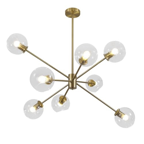 BOKT 8 Lights Modern Large Gold Globe Sputnik Chandelier Contemporary Clear Glass Ball Bubble Chandelier Lighting Brass Sputnik Hanging Light Fixture Vintage Retro Pendant Lights Kitchen Island | Amazon (US)