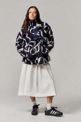 Damson Madder Ingrid Bow Borg Jacket - Navy UK 8 at Urban Outfitters | Urban Outfitters UK