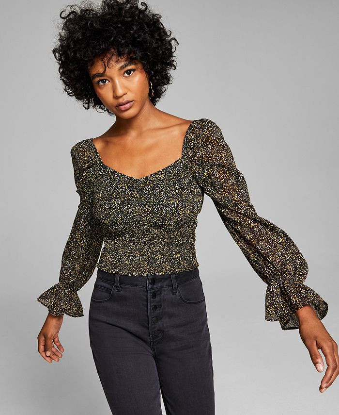 Women's Dot-Print Smocked-Waist Top | Macys (US)