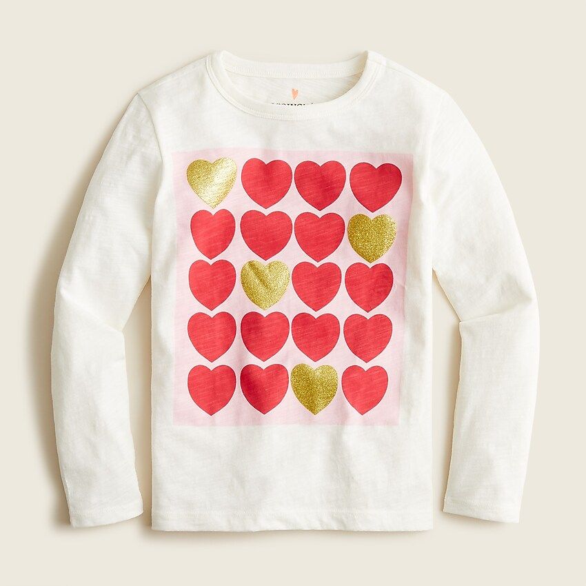 Girls' long-sleeve glitter heart T-shirt | J.Crew US