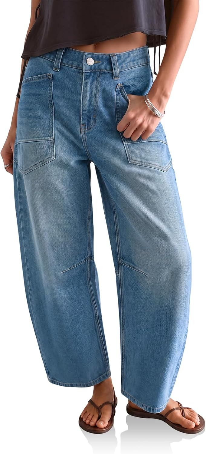 Cicy Bell Women Cropped Barrel Jeans High Waisted Wide Leg Denim Pants | Amazon (US)