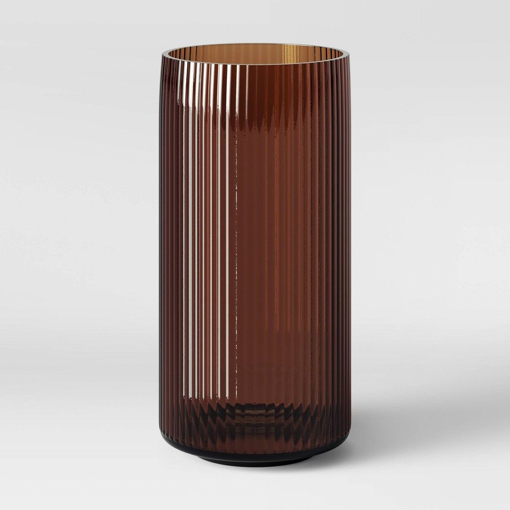 12"" x 5.75"" Ribbed Glass Vase Amber - Threshold | Target