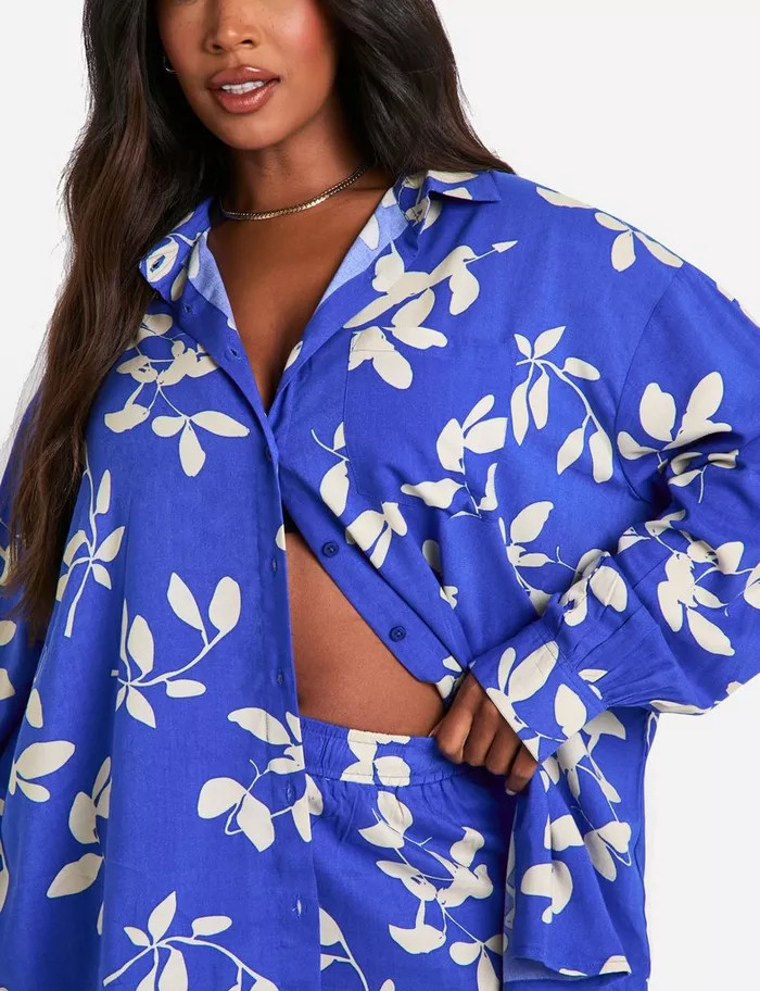 Plus Large Floral Long Sleeve & Pants Two-Piece Set | boohoo (US & Canada)