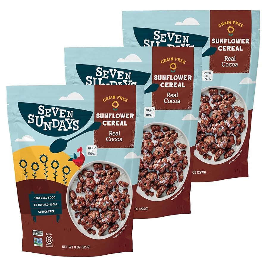 Seven Sundays Sunflower Cereal, Real Cocoa, 8 Oz Bag (Pack of 3), Grain & Gluten Free, 5g Upcycle... | Amazon (US)