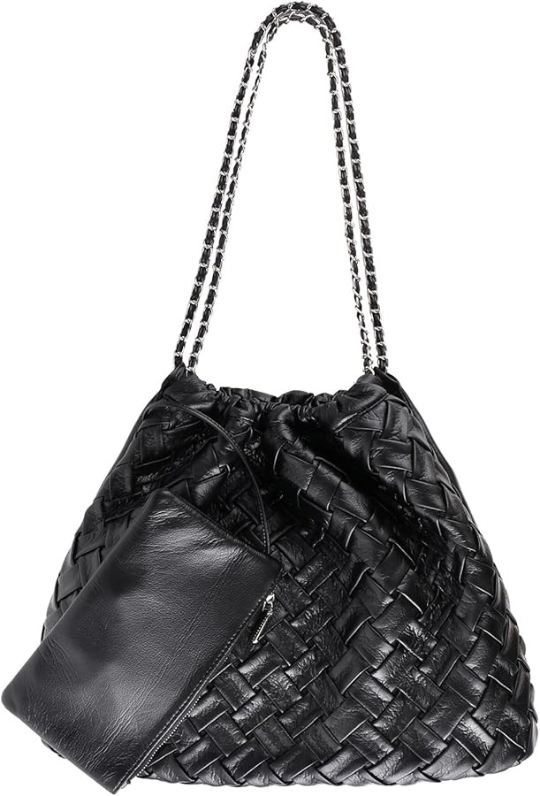 Woven Leather Hobo Handbag for Women with Purses, Large Woven Tote Bag Shoulder Bags 2pcs Purses ... | Amazon (US)